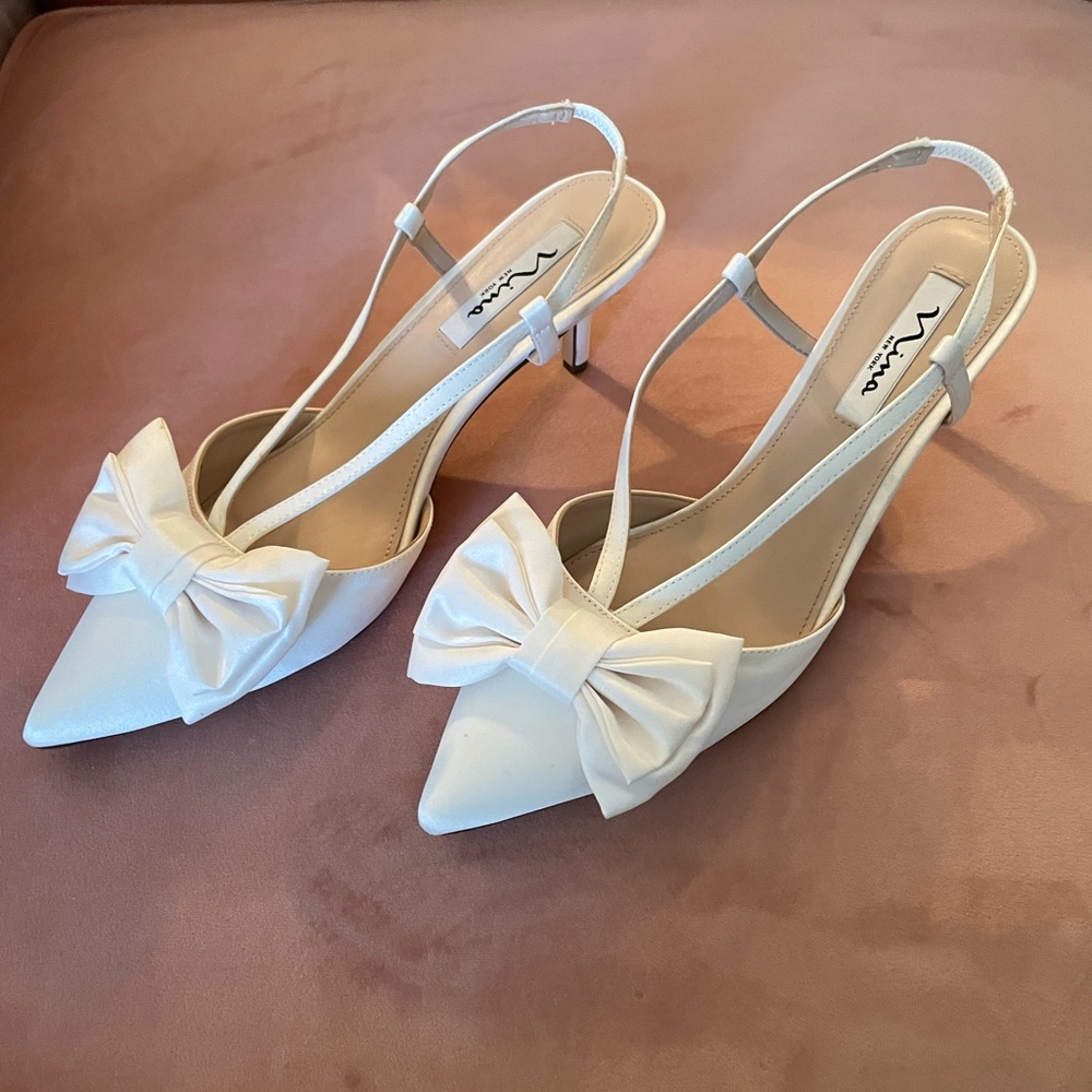 Fits 9.5- Nina Shoes Ivory Bridal Wedding Bow Heels Pumps Shoes